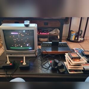 Classic Atari 2600 Video Game Console with Controllers - Black and Brown